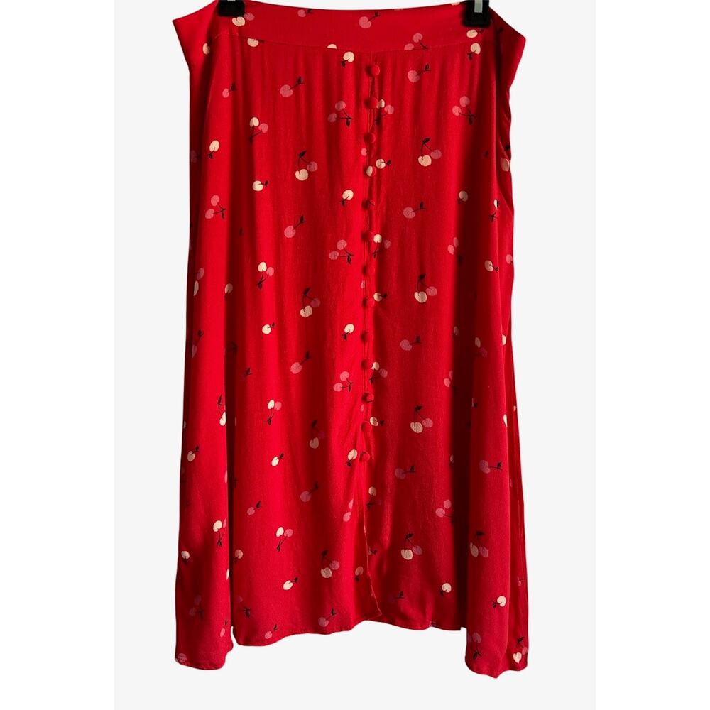 Ann Taylor Loft Women's Size 12 Midi Red‎ Cherry Print Skirt